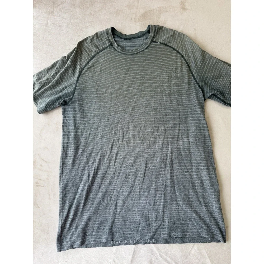 Lululemon Metal Vent Tech Performance Shirt Striped Top U3 Gray Ombre Men's Sz L